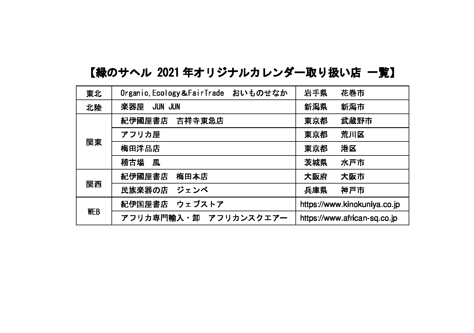 サヘルカレンダー 緑のサヘル